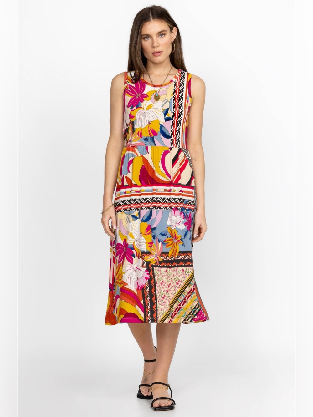 Johnny Was Rachel May Easy Fit Tank Midi Dress  Multicolor Floral Print Large